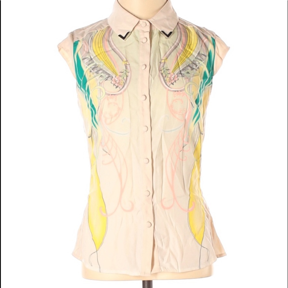 Vero Moda Blouse Women Sleeveless Top Floral Tan